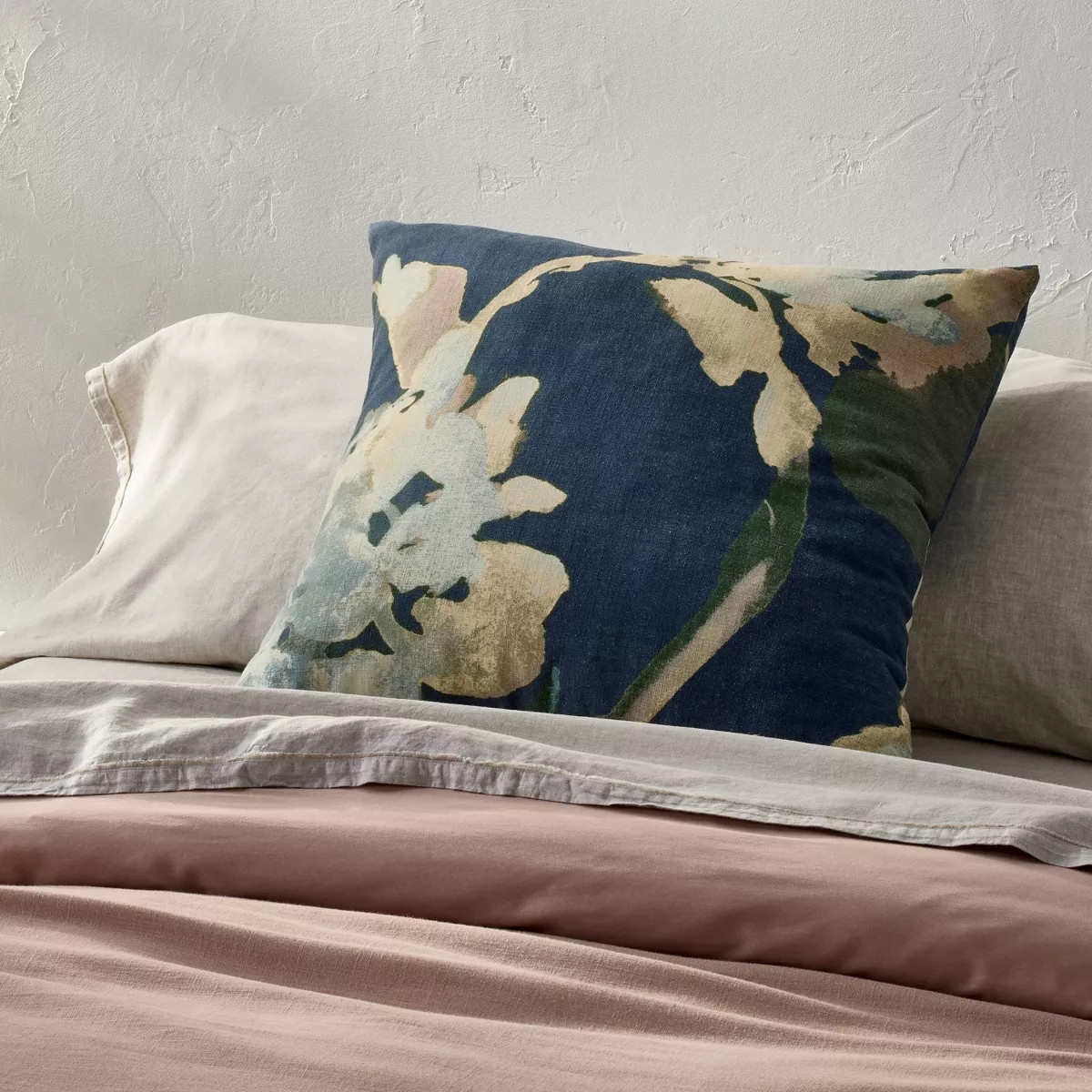 Euro Heavyweight Linen Blend Throw Decorative Pillow Navy Floral Print- Casaluna\u2122 | Target
