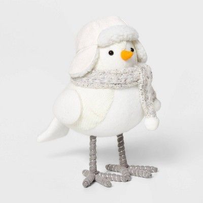 Decor Bird with White Hat & Gray Scarf Decorative Figurine - Wondershop™ | Target
