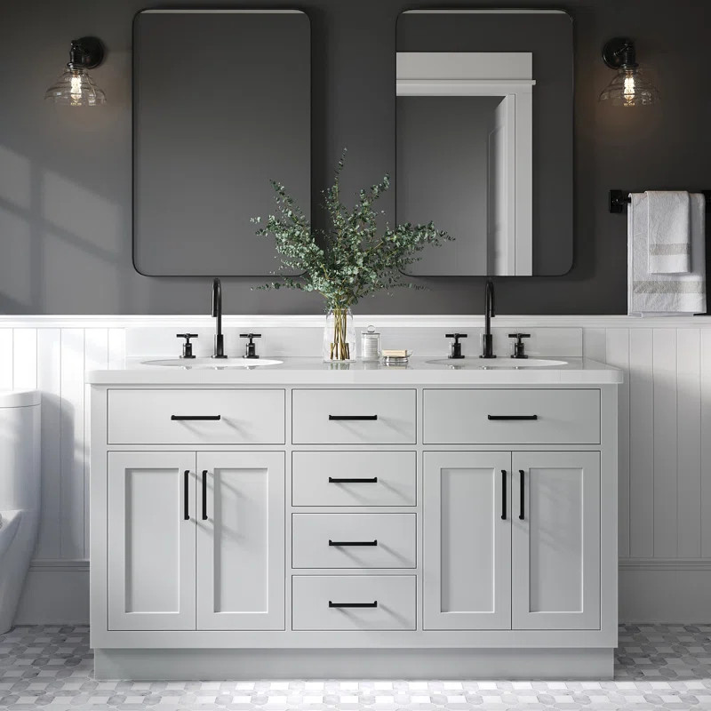 Thornaby 61'' Double Bathroom Vanity with White Quartz Top | Wayfair North America