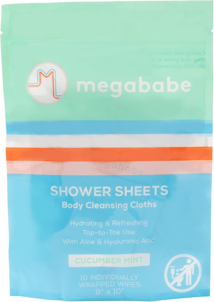 Megababe Cucumber Mint Shower Sheets | Individually Wrapped Body Cleansing Cloths | 10 Wipes (Pac... | Amazon (US)