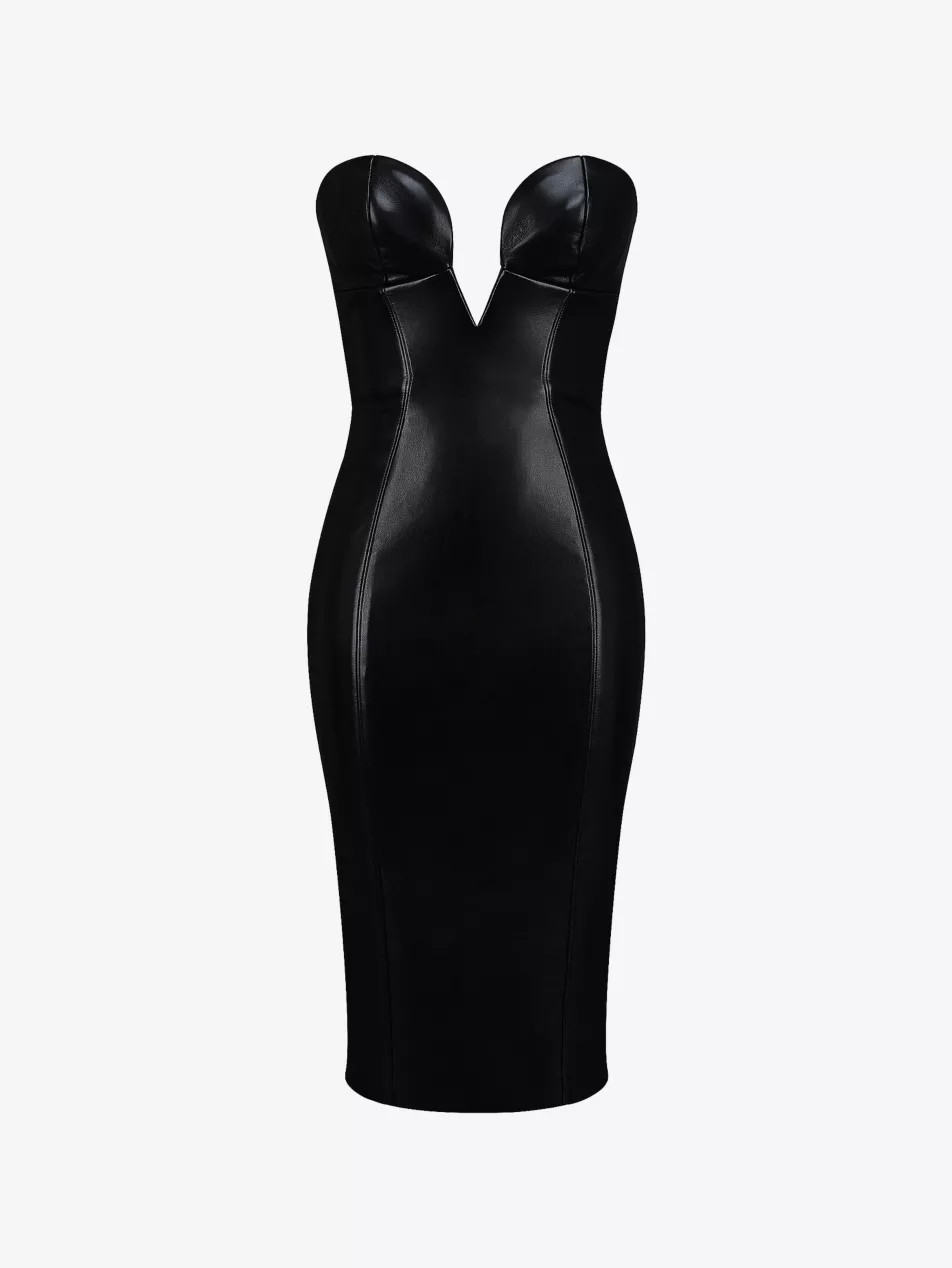 Shia Strapless Faux-Leather Midi Dress | Selfridges