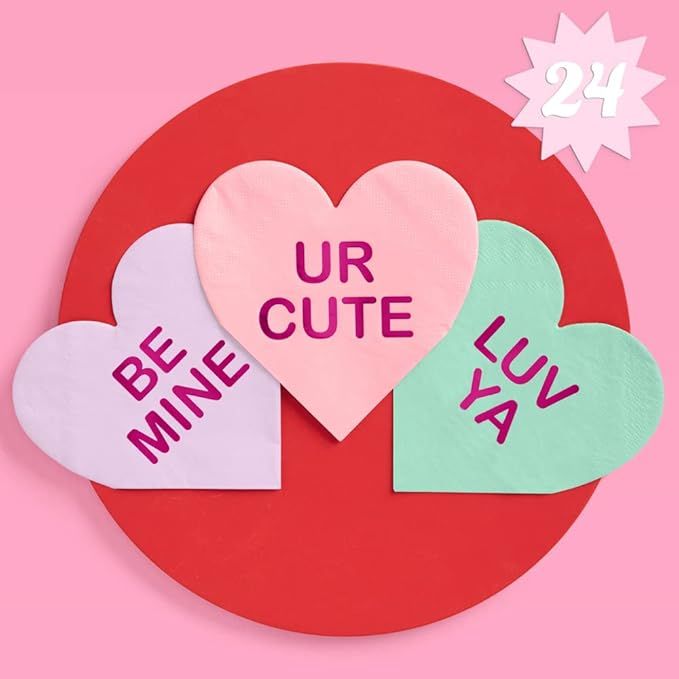 xo, Fetti Valentine's Day Heart Napkins - 3-ply, 24 pcs | Vday Decorations, Conversation Hearts, ... | Amazon (US)