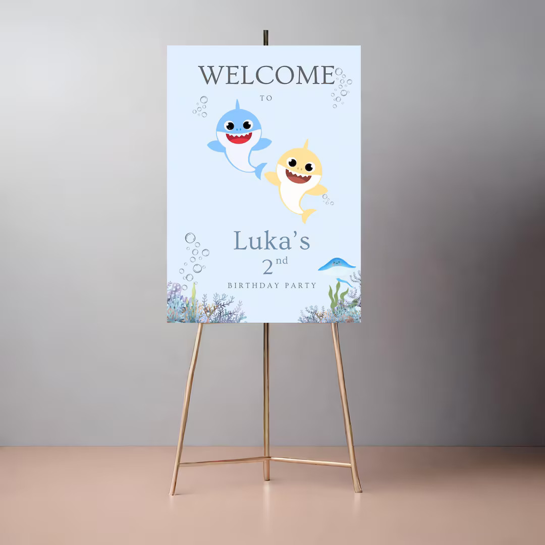 Boy Baby Shark Birthday Welcome Sign, Boy Blue Digital Invite, Boys Digital or Printable Welcome ... | Etsy (US)