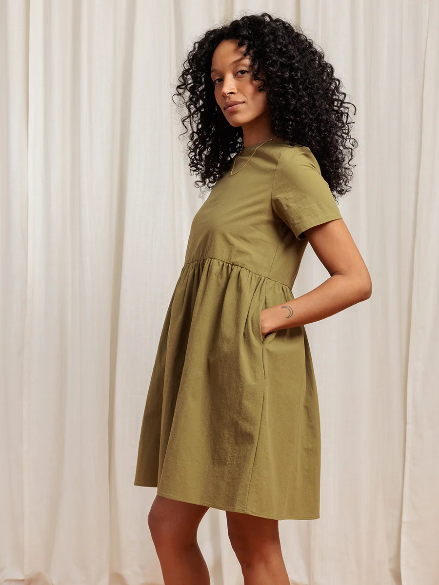 Nico Dress Crinkle Cotton Olive | Tradlands