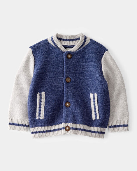 Baby Jersey Knit Varsity Button-Down Sweater - Navy | Carter's Inc