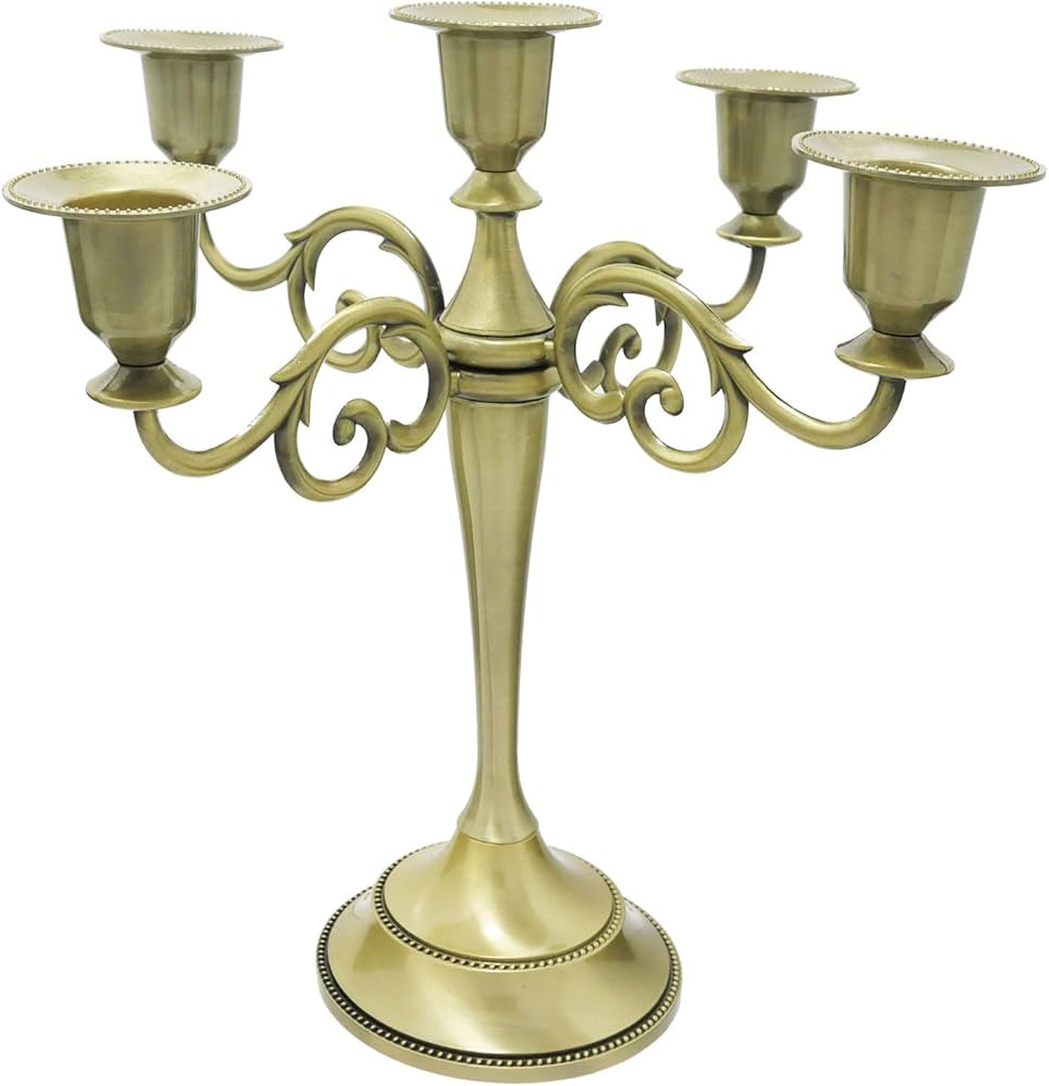 Bronze Candle Holder，5 Arms Metal Candle Holders for Taper Candles（10.6 inch Tall Candlestick... | Amazon (US)