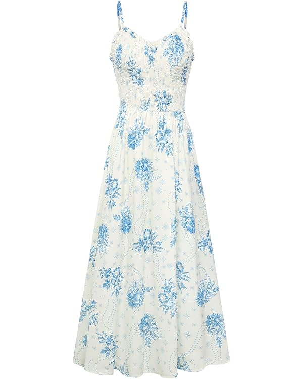 Kate Kasin Womens Summer Floral Maxi Dress, Long Beach Boho Smocked Dresses, Vacation Sundress wi... | Amazon (US)