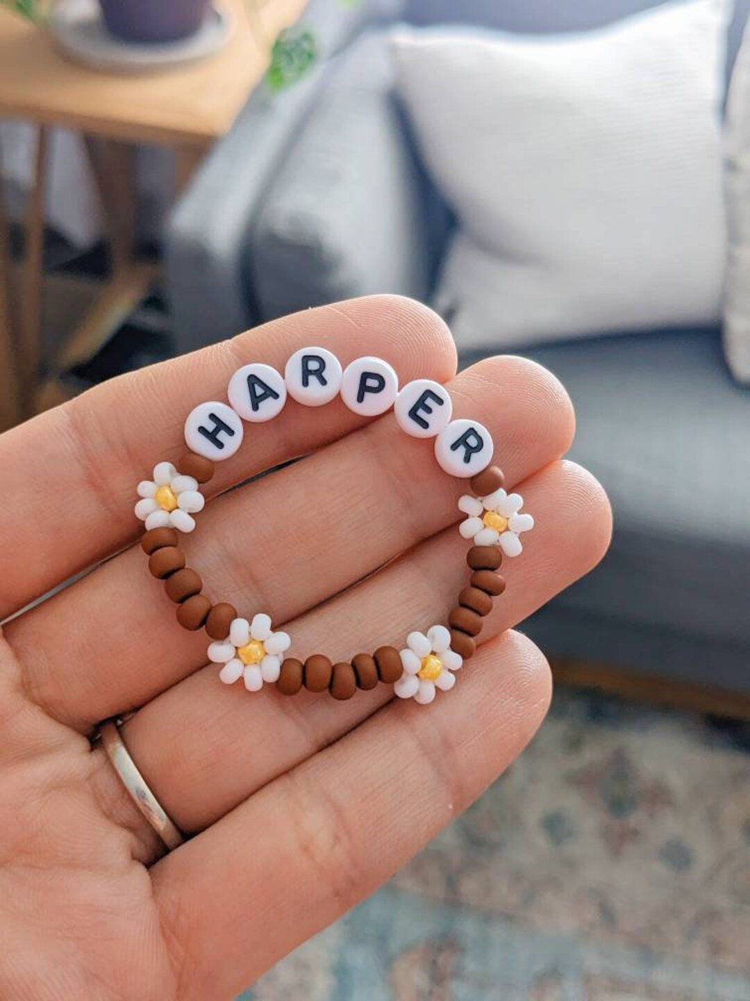 Daisy Baby Girl Bracelet, Ditzy Daisy Bracelet, Floral Name Bracelet, Baby Girl Sunflower Bracele... | Etsy (US)