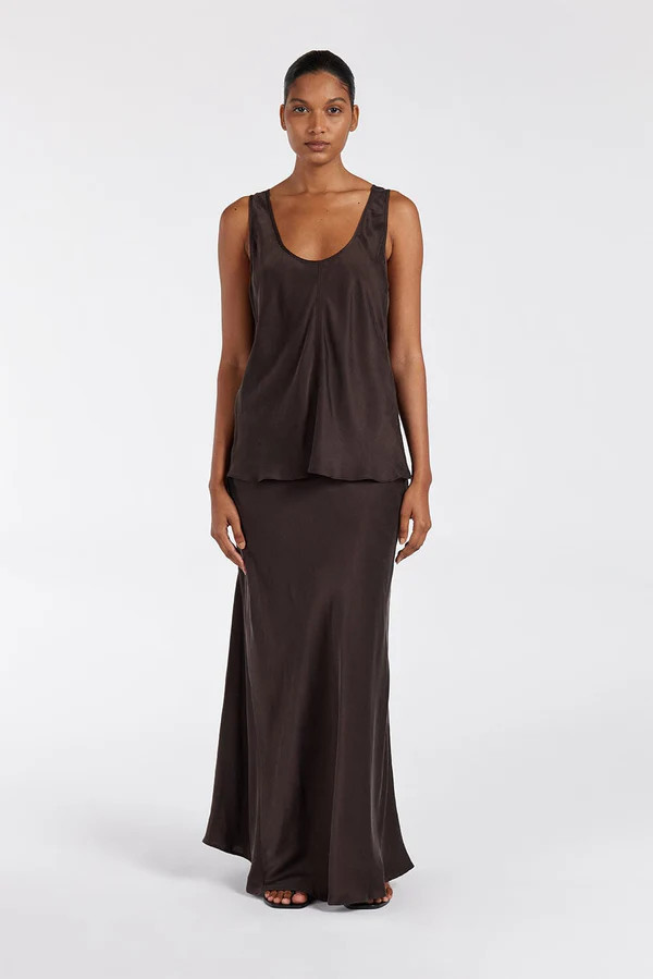 COLETTE BITTER CHOC SILK SKIRT | DISSH