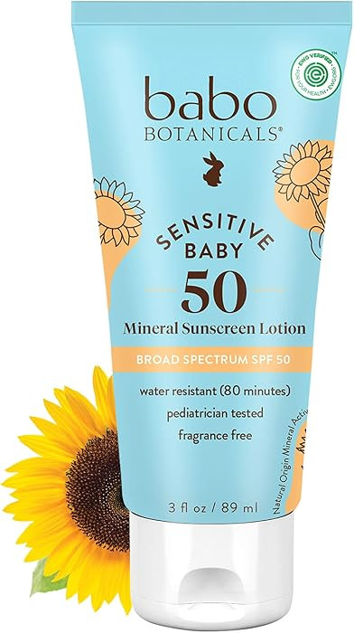 Babo Botanicals Sensitive Baby Mineral Sunscreen Lotion SPF50 - Natural Zinc Oxide - Face & Body ... | Amazon (US)