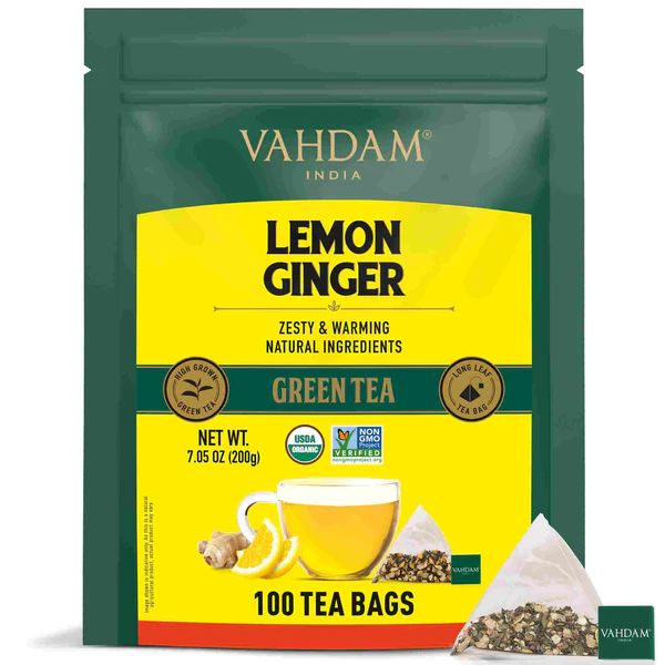 Lemon Ginger Green Tea, 100 Count | Vahdam Teas (US)