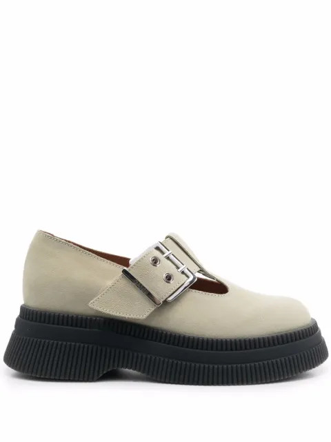 GANNI Mary-Jane Suede Creeper Loafers - Farfetch | Farfetch Global