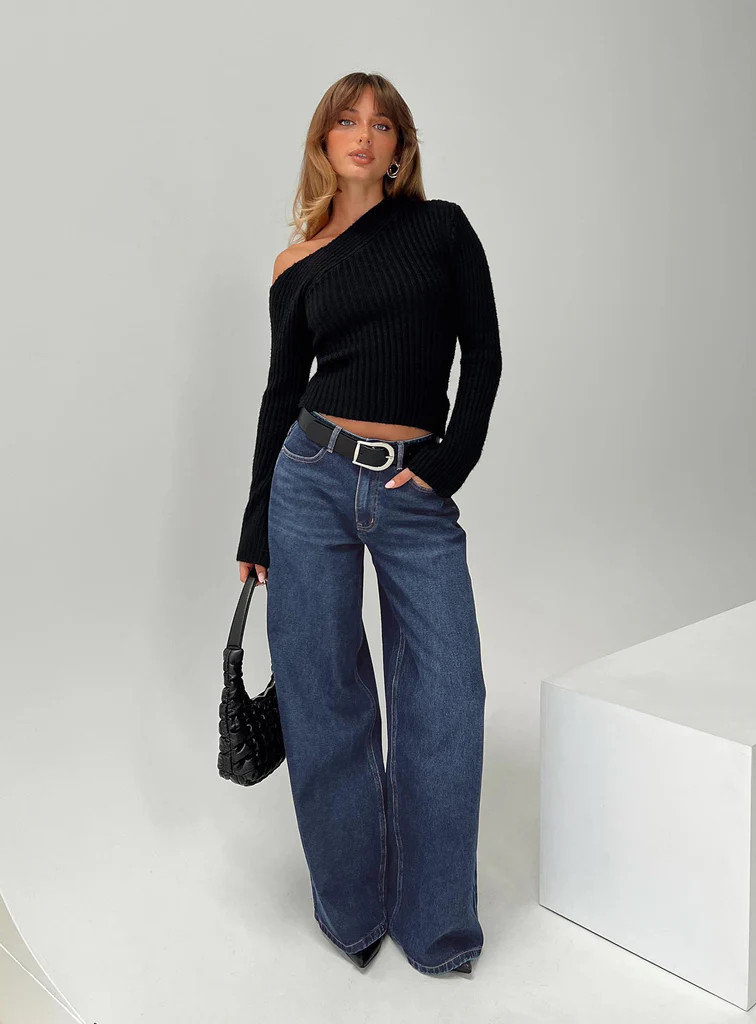 Naylor Wide Leg Jeans Mid Blue Denim | Princess Polly US