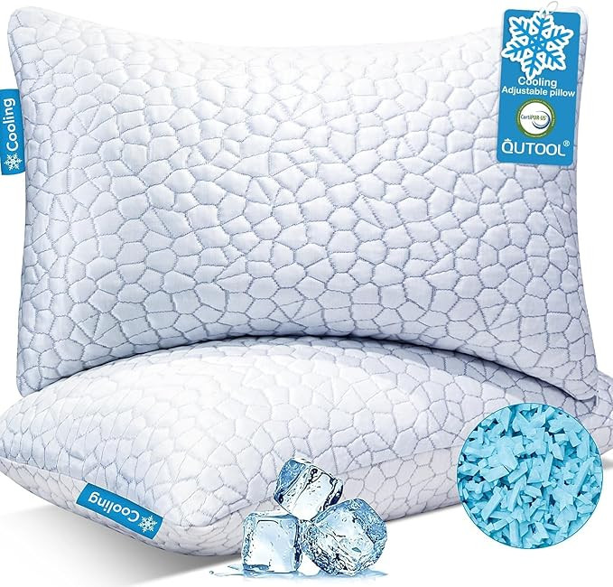 QUTOOL Cooling Pillow for Sleeping, CertiPUR-US Shredded Memory Foam Queen Pillows Set of 2, Cool... | Amazon (US)