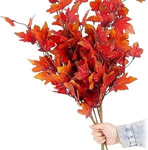JD Artificial Fall Flower Maple Tree Branch 6pcs 32 Inch Long Stem Maple Fall Plant for Home Déc... | Amazon (US)