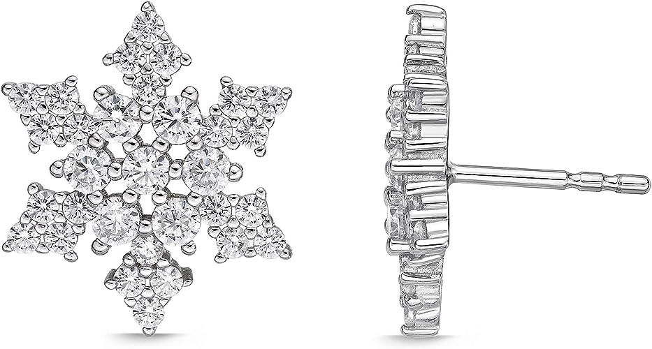 925 Sterling Silver Cubic Zirconia Snowflake Stud Earrings Post with Friction Back 13 mm by Lavar... | Amazon (US)
