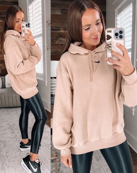 Oversized sweatshirt outfit ideas for the spring, how to style faux leather leggings, everyday athleisure outfit ideas

#LTKfit #LTKFind #LTKstyletip