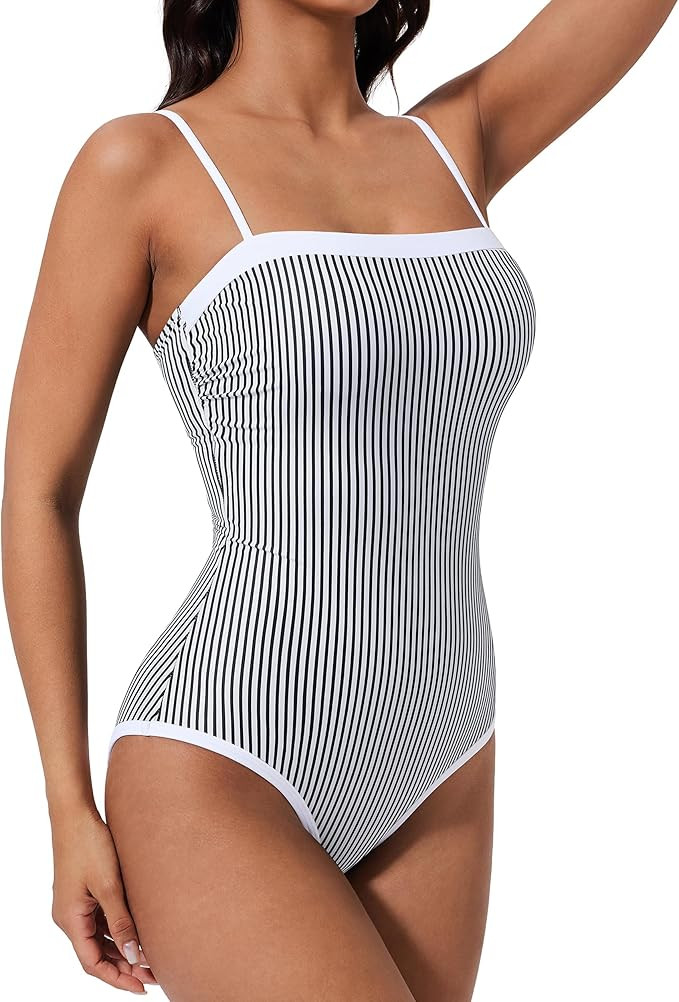 SUUKSESS Women One Piece Tummy Control Swimsuit Sexy Color Block Bathing Suit | Amazon (US)