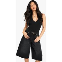 Womens Longline Denim Jort - Black - 2 | boohoo (US & Canada)