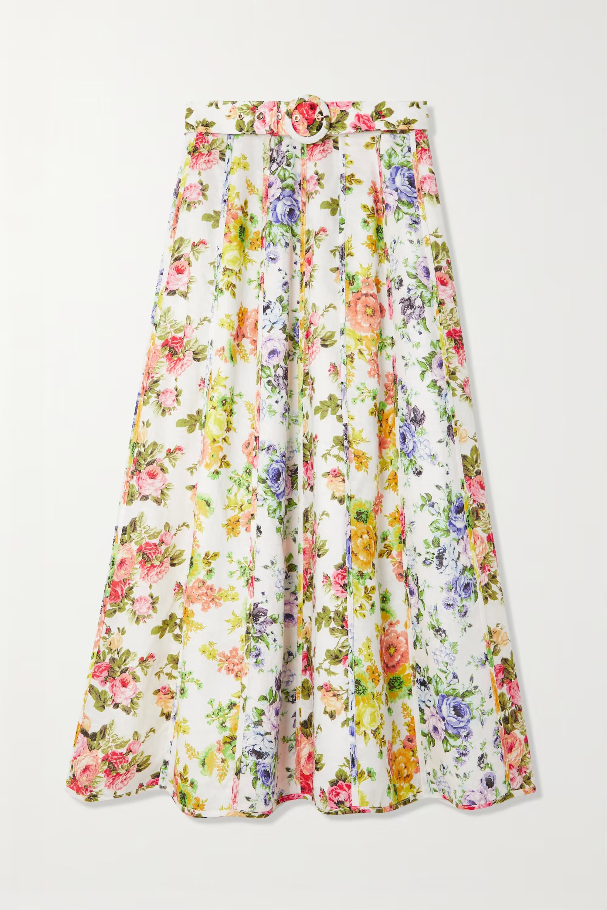 + NET SUSTAIN belted paneled floral-print organic linen midi skirt | NET-A-PORTER (UK & EU)