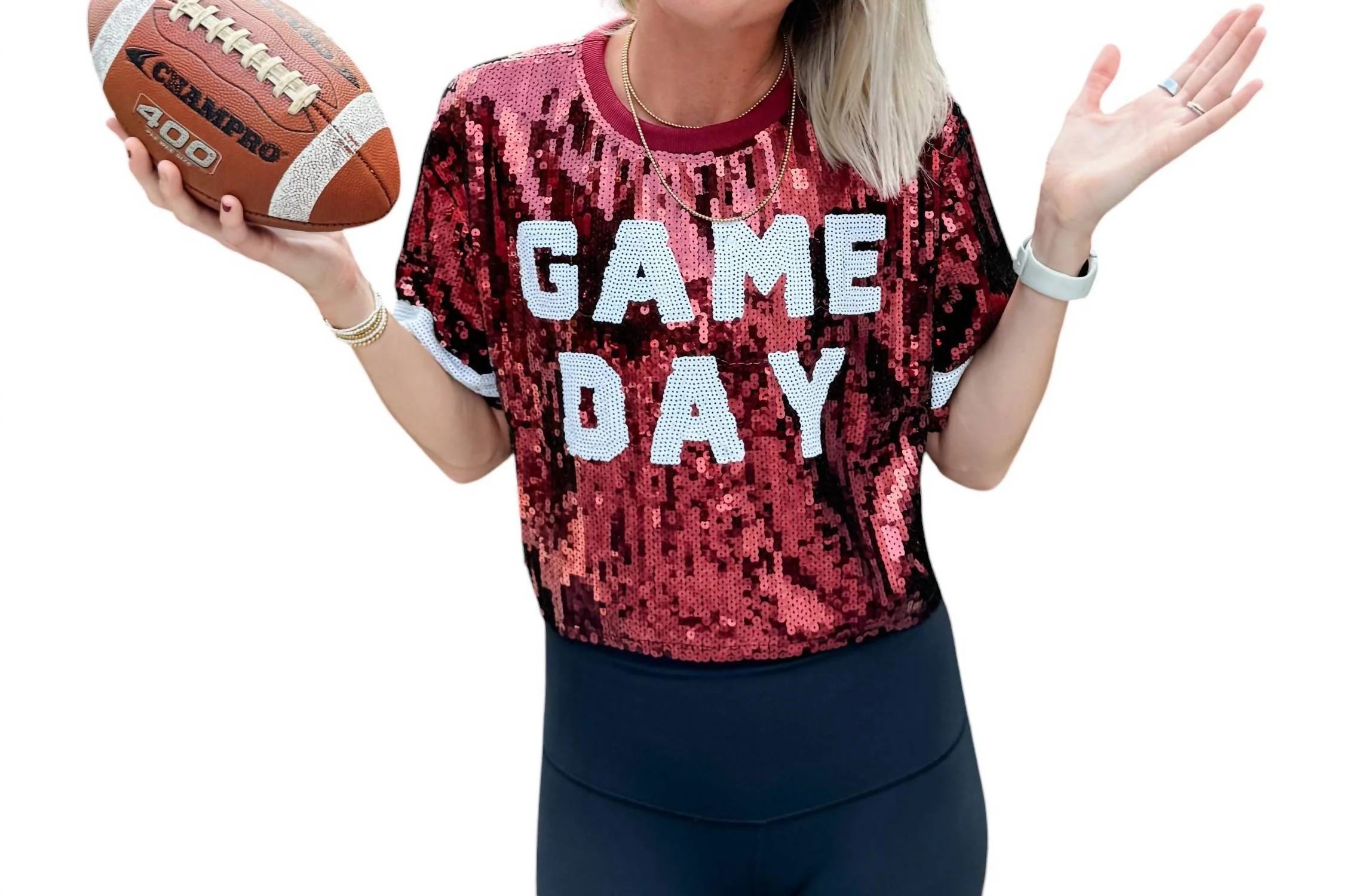 Sequin Game Day Jersey Crop Top In Red | Shop Simon