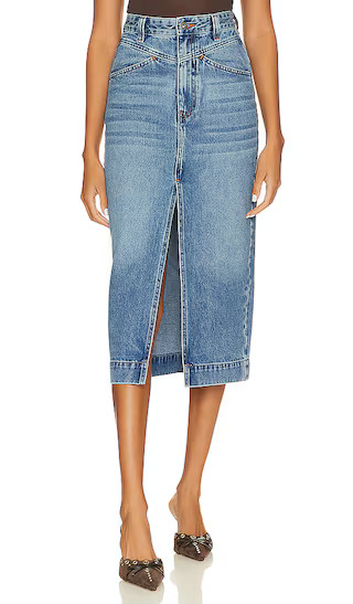 Jonah Midi Denim Skirt in Vintage | Revolve Clothing (Global)