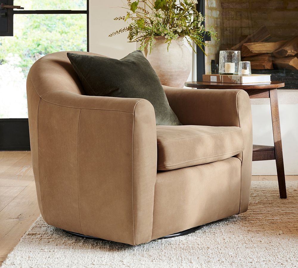 Gideon Leather Swivel Chair | Pottery Barn (US)