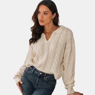 Women‘s Cable Knit Polo Collar Sweater - Cupshe | Target