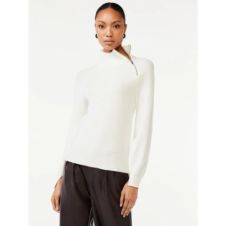 Scoop Women's Blouson Sleeve Sweater with Zip Neck | Walmart (US)