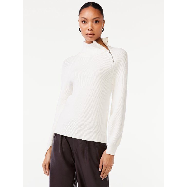 Scoop Women's Blouson Sleeve Sweater with Zip Neck | Walmart (US)