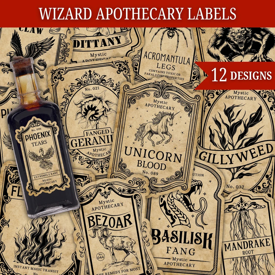 Wizard Potion Labels: Vintage Halloween Apothecary Stickers (digital Download) - Etsy | Etsy (US)