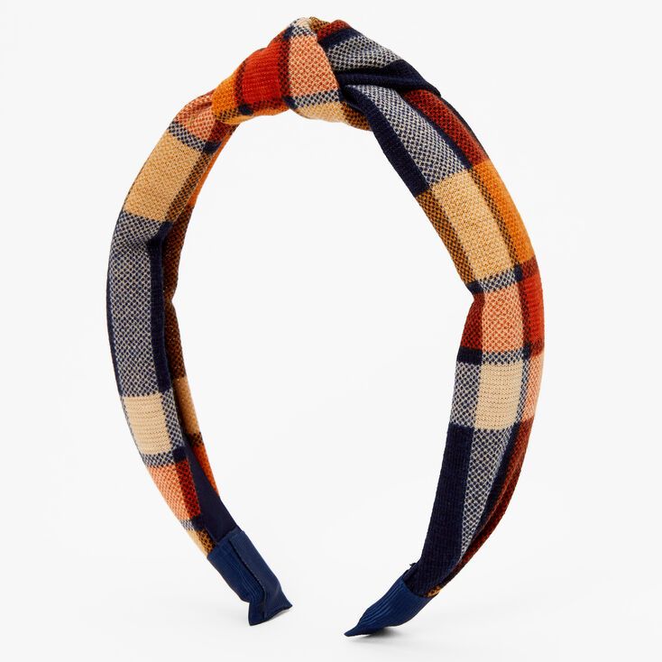 Orange, Navy & Red Plaid Knotted Headband | Claire's (US)