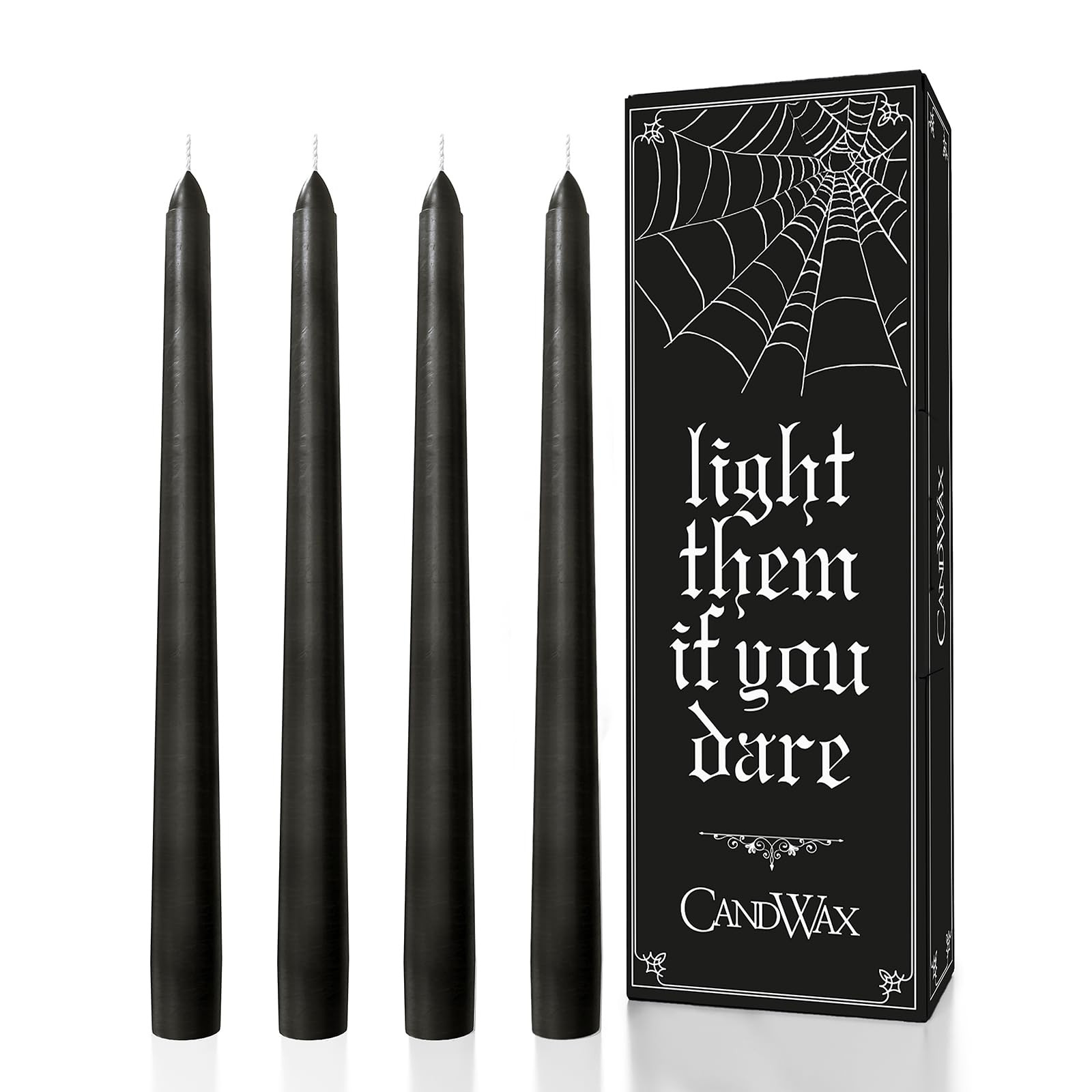 CANDWAX 12 inch Taper Coal Black Candles — Slow Burning Unscented Smokeless Dripless Tapered Ca... | Amazon (US)