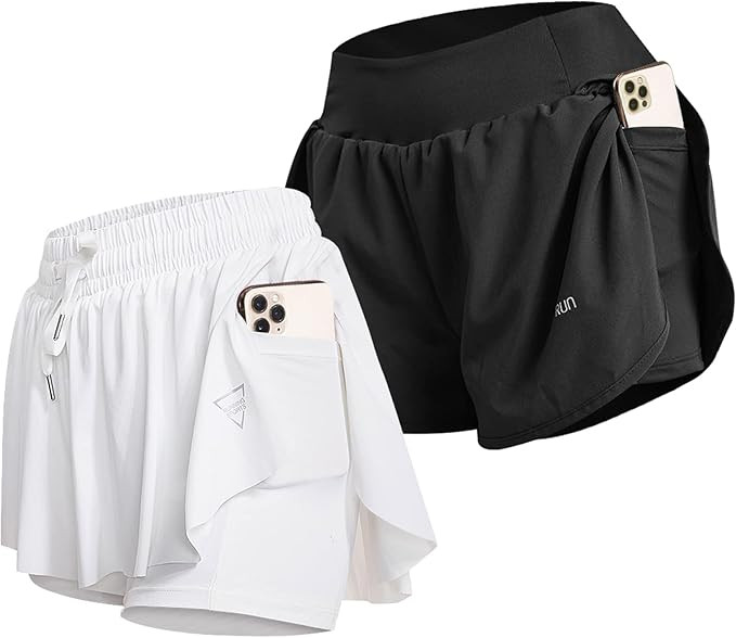 DEEKEY 2 in 1 Flowy Running Shorts for Womens Gym Yoga Fitness Athletic Workout Biker Sweat Spand... | Amazon (US)
