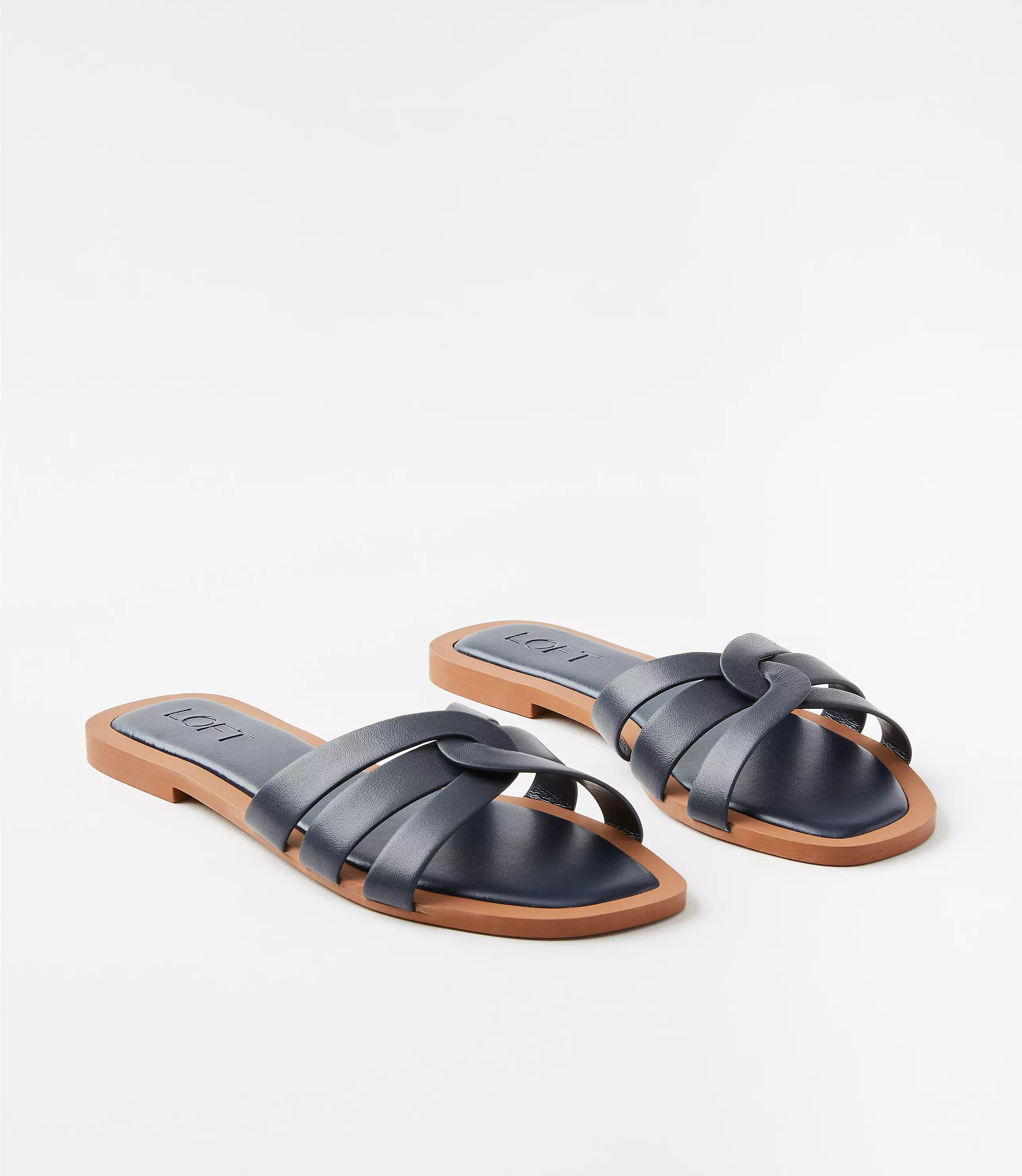Strappy Leather Slide Sandals | LOFT