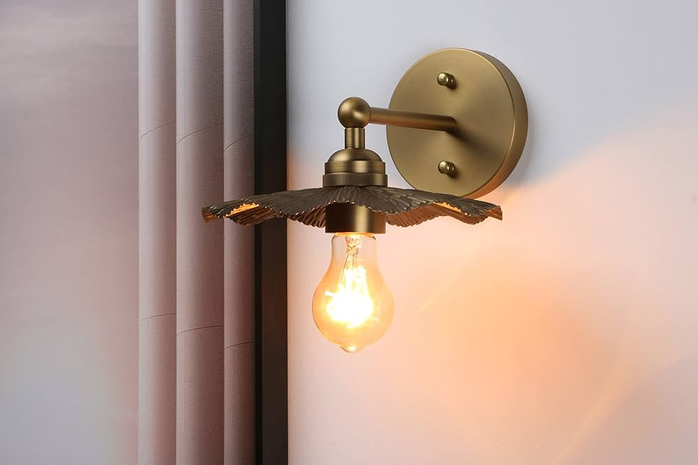 Pathson Vintage Metal Wall Sconce Brass Finished, Flower Shape Split Design Wall Lamp Fixture, Ho... | Amazon (US)