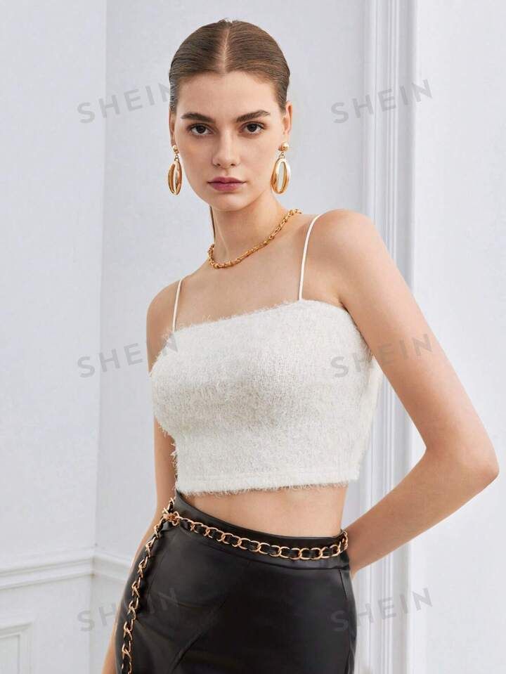 SHEIN BIZwear Stevige Fuzzy Cami croptop | SHEIN