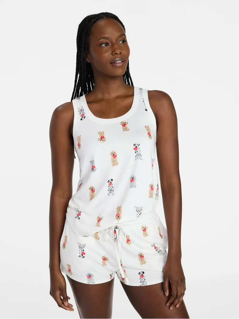 Joyspun Women's Cozy Lounge Collection Hacci Knit Tank Top and Shorts Pajama Set, 2-Piece, Sizes ... | Walmart (US)