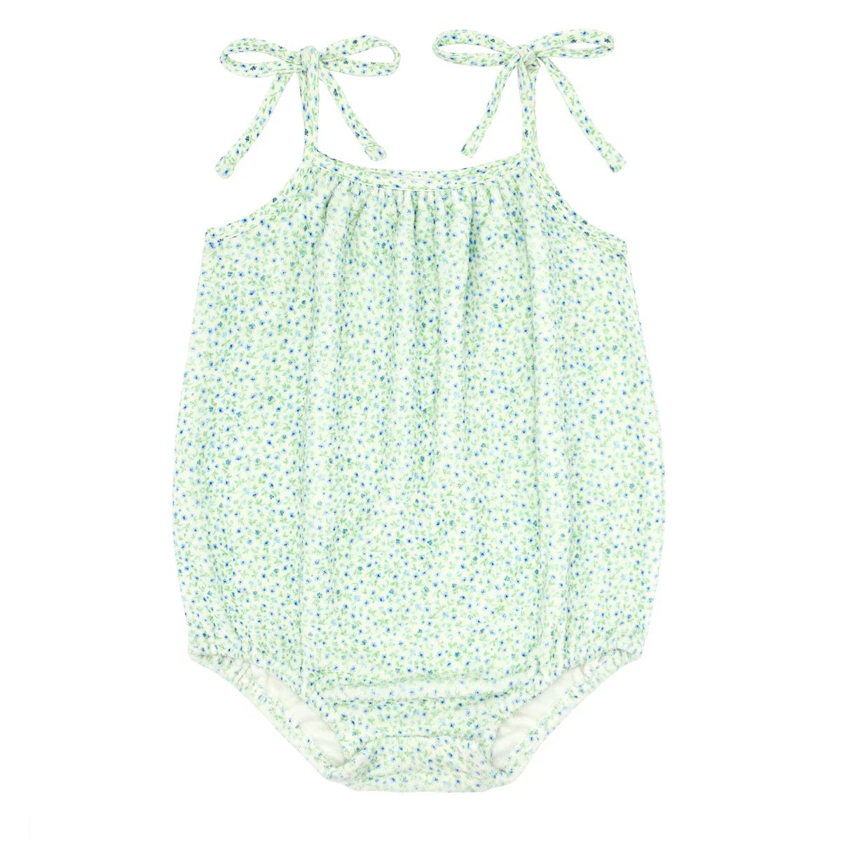 Baby Girl's Hibiscus Ditsy Romper with Shoulder Ties | Over The Moon