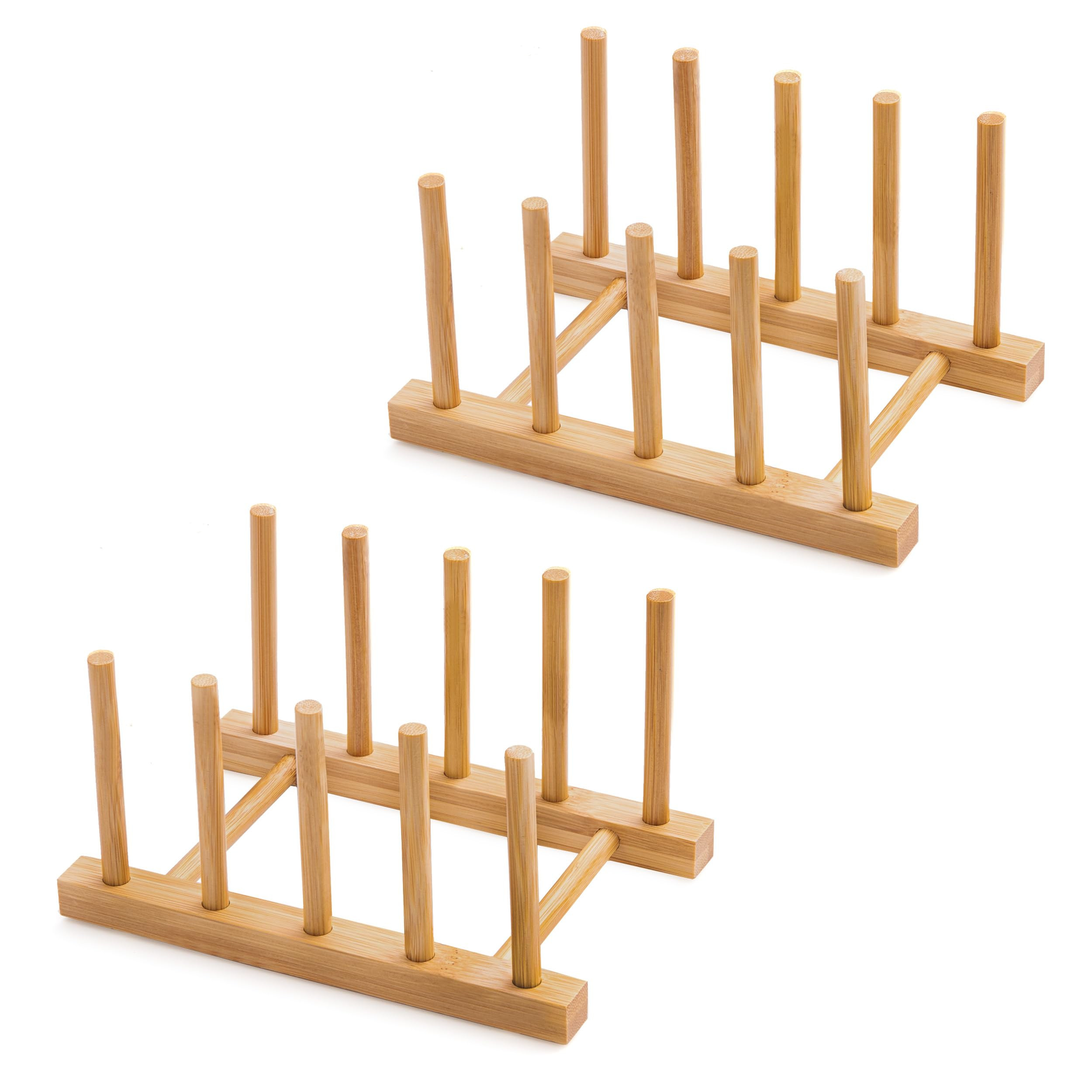 Bamboo Dish Drying Rack for Kitchen Counter and Cabinet, Dish/Book/Plate/Bowl/Cup/Cutting Board/Pot Lid Organizer for Kitchen, Living Room, Study, Display Cabinet (4 Slots) | Amazon (US)