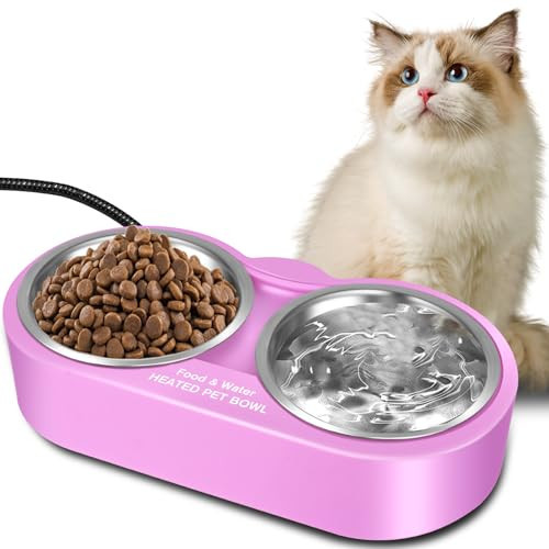 Heated Water Bowl for Dog & Cat, Outdoor Indoor Heated Pet Bowl with 2 Stainless Steel Bowl 48 OZ Large Capacity Provide Non Freezing Water & Food in Winter Double Heated Sink | Amazon (US)