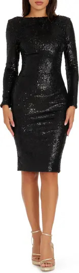 Emery Long Sleeve Sequin Cocktail Midi Dress | Nordstrom