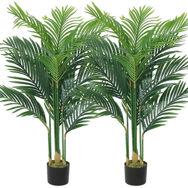 VIAGDO 2 Pack Artificial Areca Palm Plant, 4 Feet Fake Palm Tree with 12 Trunks Faux Tree for Ind... | Walmart (US)