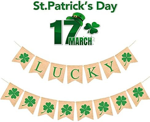 AMENON St. Patrick's Day Decorations Lucky Banner Irish Banner Green Shamrocks Garland Lucky Flag... | Amazon (US)