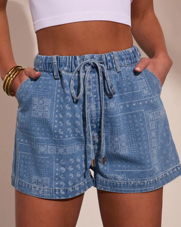 Prairie Canyon Paisley Denim Waist Tie Shorts | VICI