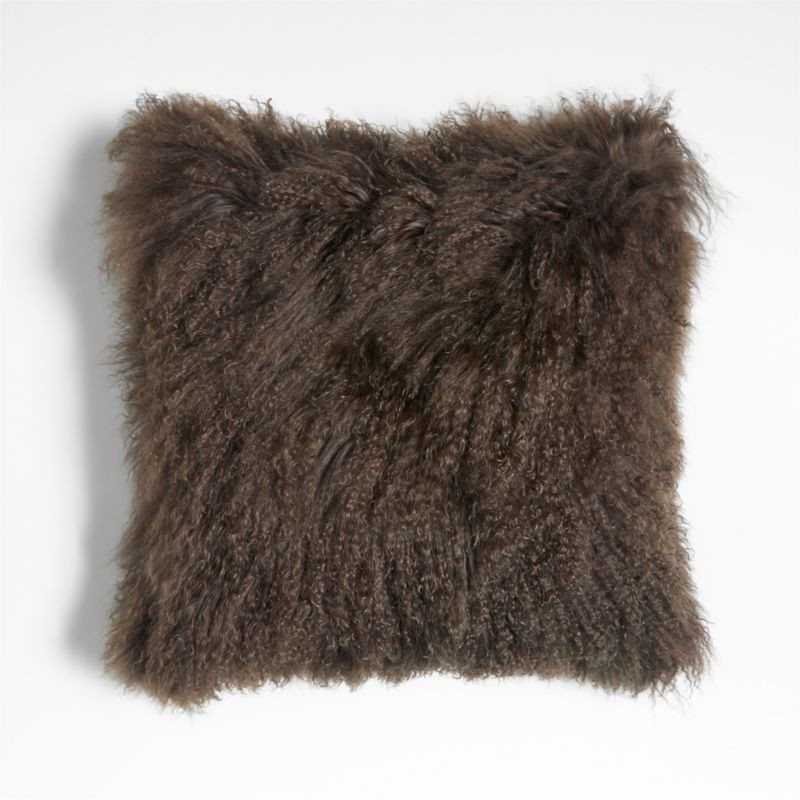 Deep Brown Mongolian Sheepskin 20"x20" Throw Pillow with Down-Alternative Insert + Reviews | Crat... | Crate & Barrel