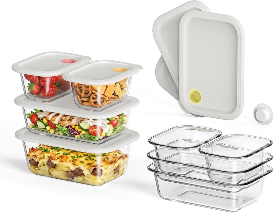 GENICOOK 8 Pack Glass Food Storage Containers with Click-Together Lids, 143 oz Stackable Meal Pre... | Amazon (US)