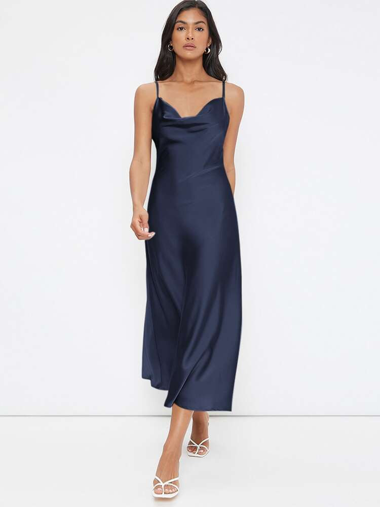 SHEIN Cowl Neck Solid Slip Dress | SHEIN