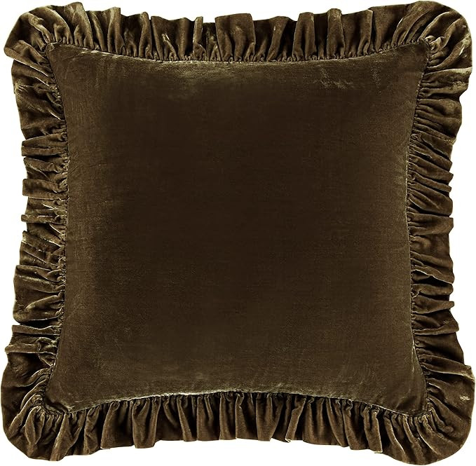 HiEnd Accents Stella Faux Silk Velvet Euro Sham Pillow Cover, 27x27 inch, Green Ochre, Romantic W... | Amazon (US)