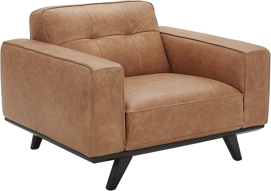 Amazon Brand – Rivet Bigelow Modern Oversized Leather Accent Chair with Wood Base, 44.1"W, Cogn... | Amazon (US)